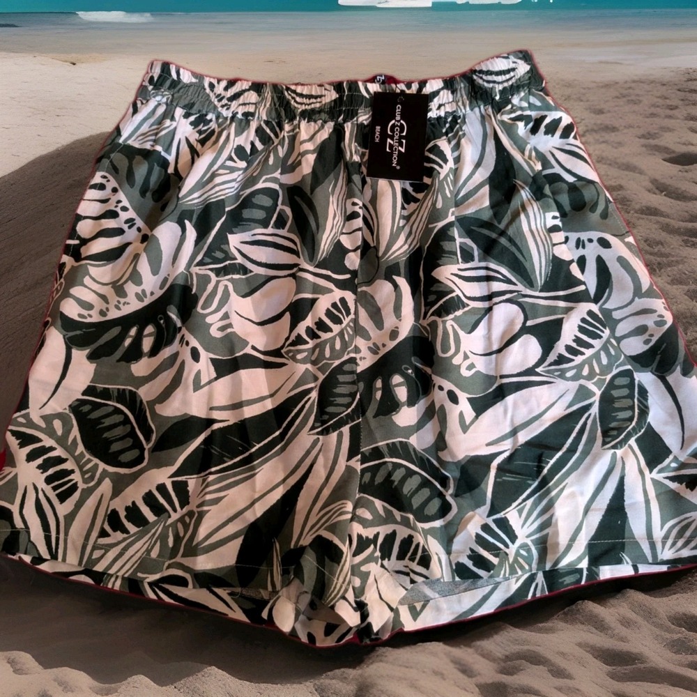 CLUB Z COLLECTION Womens Beach Coverup Shorts White Green Tropical Print size XL
